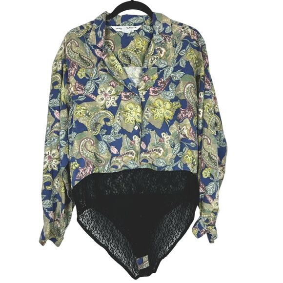 Vintage Annie Alexander Whimsigoth Office Floral Silk Body Suit Button Down S - Picture 1 of 12